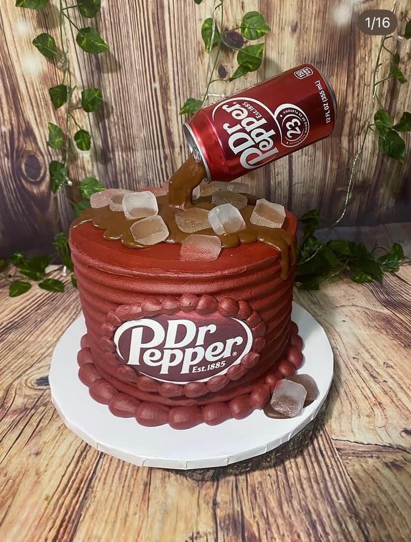 Dr Pepper themed cake by Trista's Treats