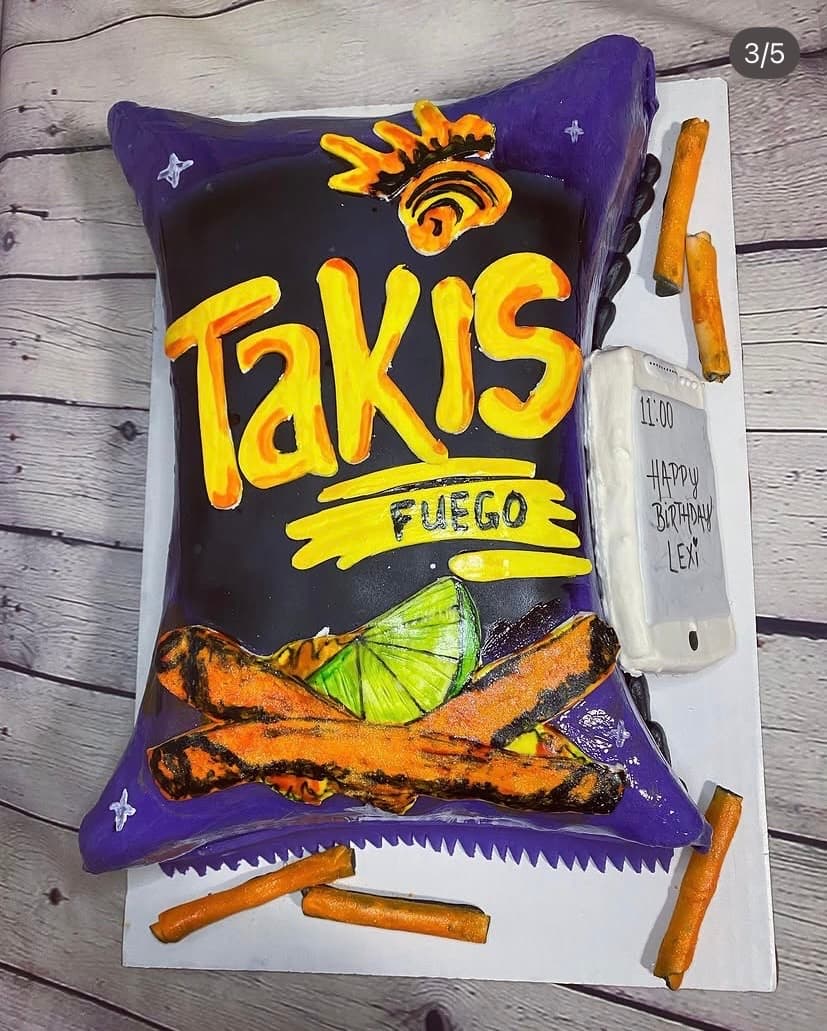Takis themed cake by Trista's Treats